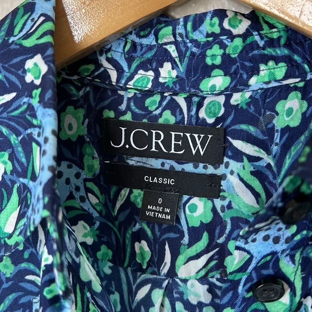 J. Crew blue and green floral leopard button down blouse